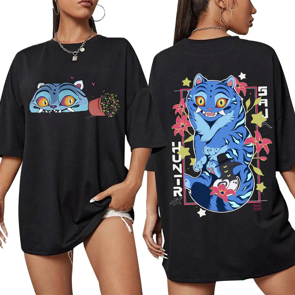 KPop Demon Hunters Derpy Tiger Merch T Shirts Fashion Vintage Gothic T-shirts Tops Men's Women Clothing Cotton Oversized T Shirt.