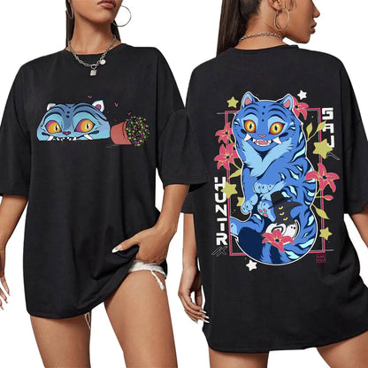 KPop Demon Hunters Derpy Tiger Merch T Shirts Fashion Vintage Gothic T-shirts Tops Men's Women Clothing Cotton Oversized T Shirt.