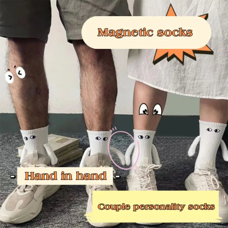 Funny Adult Socks Magnetic Hand in Hand Solid Color Cartoon Couple Socks Holiday Party Gifts for All Seasons.