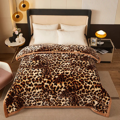 4.5kg Home Thicken Quilt Comforters Winter Warm Raschel Plush Blanket Print Throw Double Layer Fluffy Soft Quilt 200x230cm 이불 이불