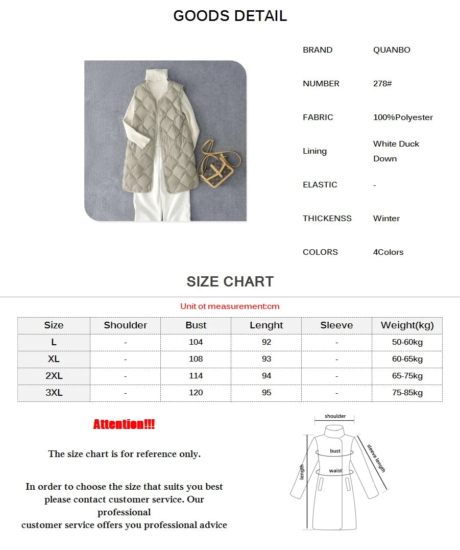 Neuheiten Koreanische X-lange Ärmellose Puffer Jacke 2025, Herbst Winter Frauen Mode Ultra Licht Unten Liner Warme Mäntel 3xl.