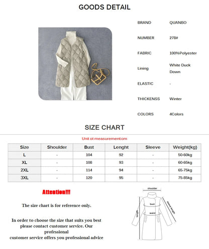 Neuheiten Koreanische X-lange Ärmellose Puffer Jacke 2025, Herbst Winter Frauen Mode Ultra Licht Unten Liner Warme Mäntel 3xl.