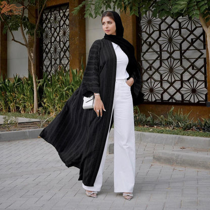 Uni Fashion Muslim Kimono Abaya Solid Striped Retro Ethnic Cardigan Robe Dubai Middle Eastern Saudi Arabia Eid Clothes 2025.