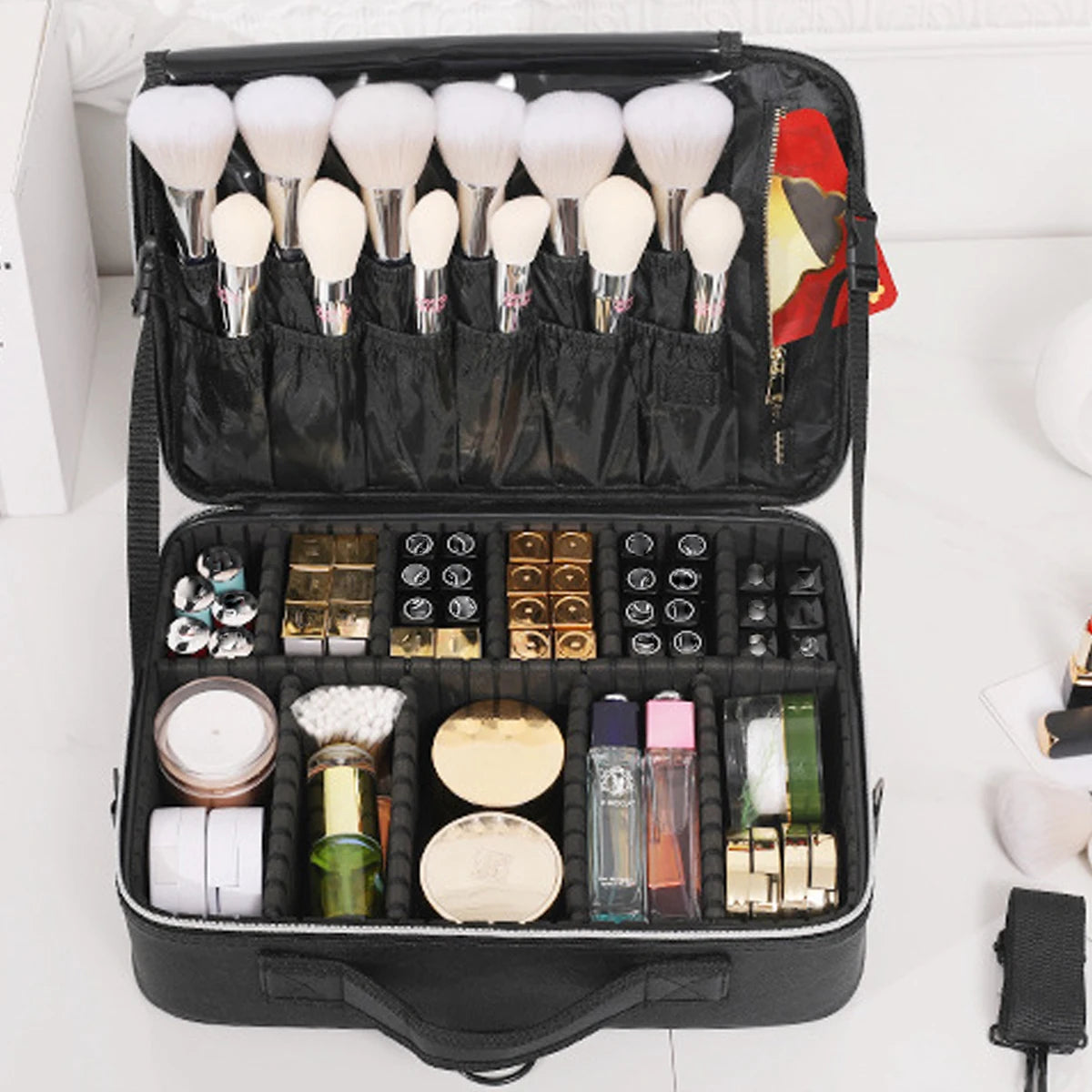 Three-layer Cosmetic Case Large Waterproof Oxford Cloth Manicure Makeup Toolbox,Travel Underwear Storage Box