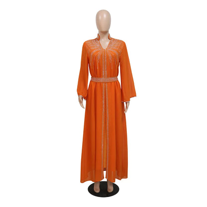 Marok kanis che Kaftan Frauen Mode Diamant mit Gürtel Chiffon Kleid Eid Ramadan arabische Robe Islam Luxus Party muslimische Kleider