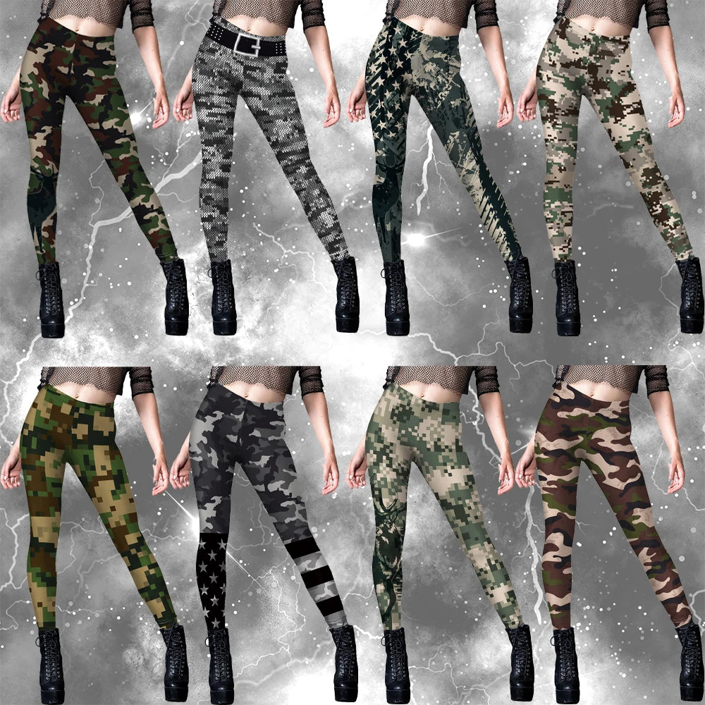 NADANBAO Leggings Women Sporty Pants Camouflage Green Star print Outdoor Hiking Fitness Workout Elastic Sexy Tights Trousers.