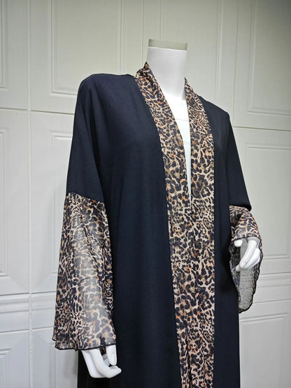 Eid Women Muslim Abaya Leopard Cardigan with Scarf Dress 2025 Vestidos Largos Caftan Robe Jalabiya Ramadan Morocco Dubai Kaftan.
