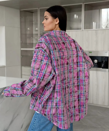 Women's Plaid Shirt Long Sleeve Retro Fashionable Loose Spring Autumn Design Top Street Casual Button Cardigan Blouses for Femal.