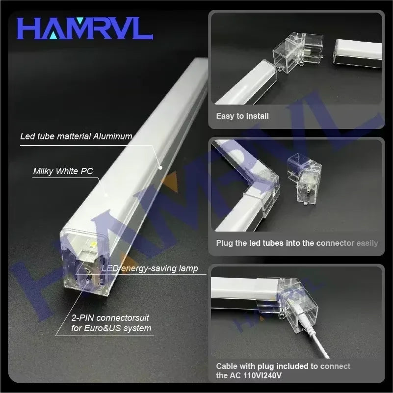 Hexagon Light Adjustable Suspension Rope and Splicing Connector All Copper 2Pin V/Y/L/T/I Cable LED Tube Lamp for Garage Ceiling.