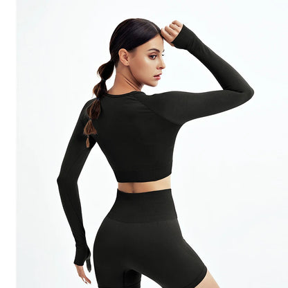 Women's Shirt Seamless Crop Top Fitness Shirts Long Sleeve Sports Top Woman Yoga Tops Activewear With Thumb Hole Sportswear