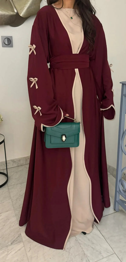 Eid Bow Abaya Women Cardigan Dress Muslim Party Caftan Robe Jalabiya Morocco Dubai Kaftan Islam Vestidos Largos Ramadan 2025.