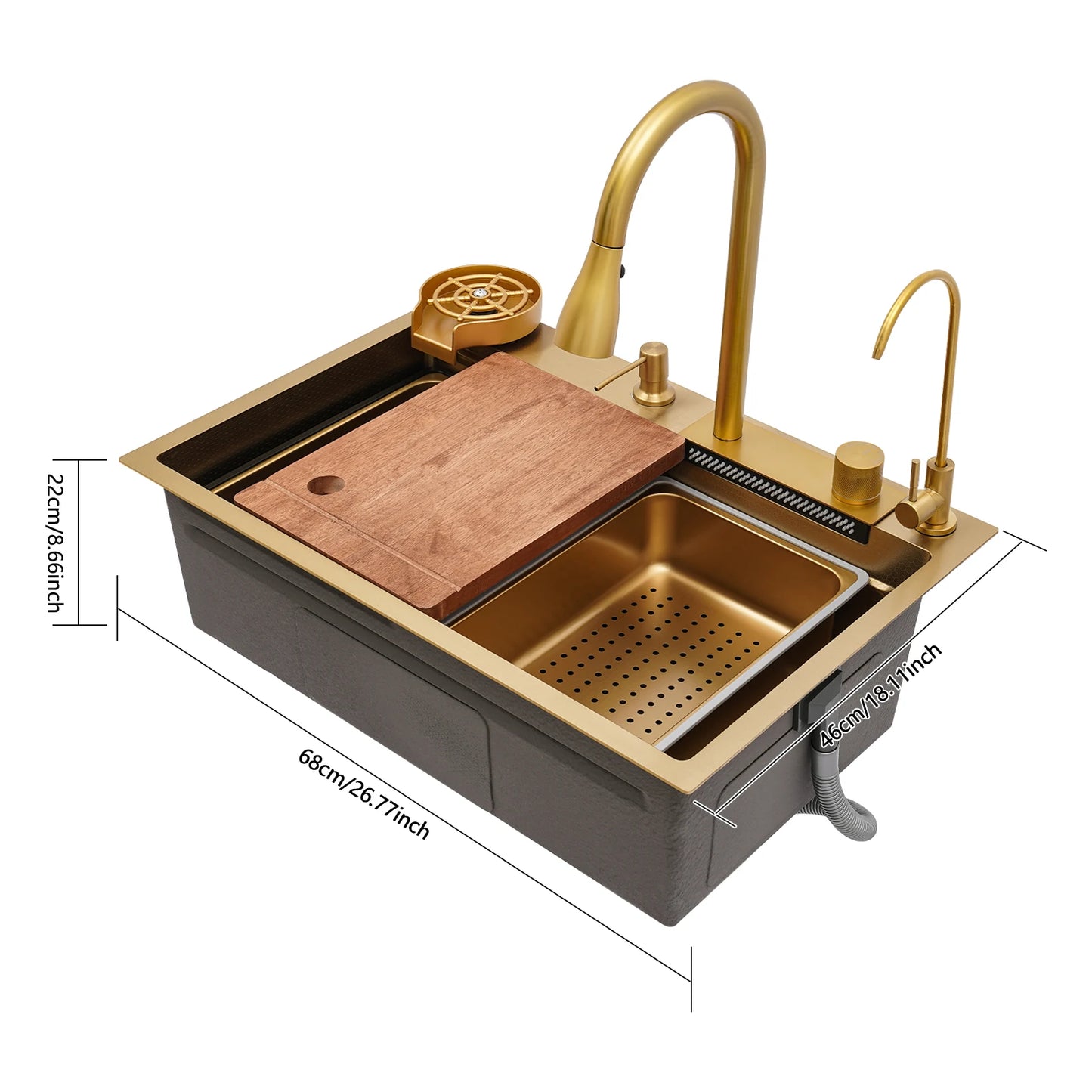 Küchenspüle, rostbeständiges Spülbecken mit ausziehbarem Wasserhahn, Schallschutzwirkung für Zuhause/Küche/Kanteine/Hotel/Bar