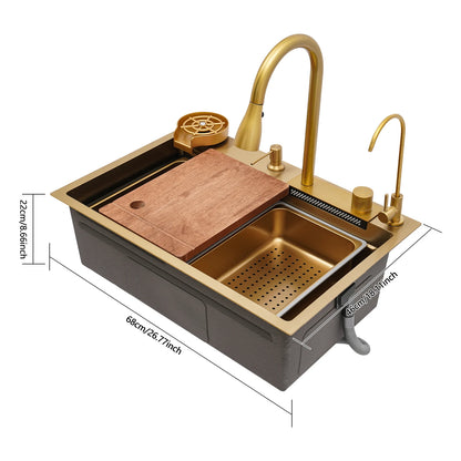 Küchenspüle, rostbeständiges Spülbecken mit ausziehbarem Wasserhahn, Schallschutzwirkung für Zuhause/Küche/Kanteine/Hotel/Bar