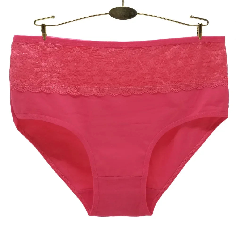 Cotton panties 2XL 3XL 4XL plus size briefs women Underwear high waist lingerie female intimate Transparent lace 3 pieces/lot.
