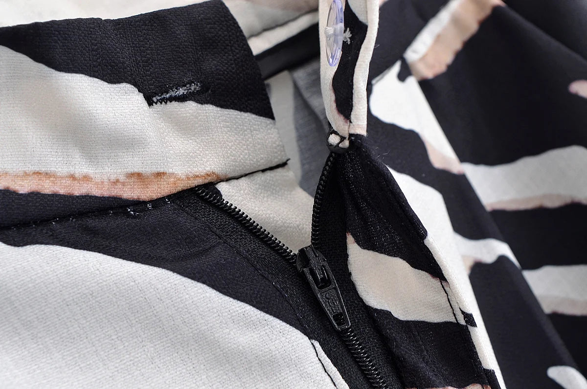 HH Women Pants Suit Fashion Zebra Stripes Single Breasted Sexy Sleeveless V-Neck Top+High Waist Zipper Casual Wide Leg Pants