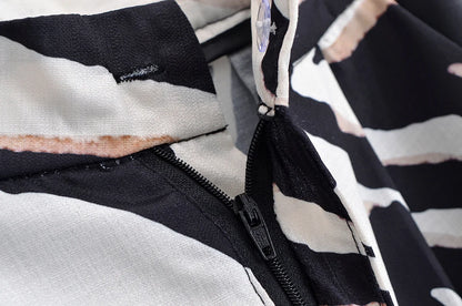 HH Women Pants Suit Fashion Zebra Stripes Single Breasted Sexy Sleeveless V-Neck Top+High Waist Zipper Casual Wide Leg Pants