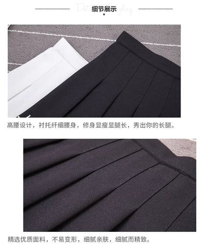 Women Harajuku Sweet Fresh Feeling High Waist Pleated Skirt Elastic Waist Cross Embroidery Skirt Pleated Skirt.