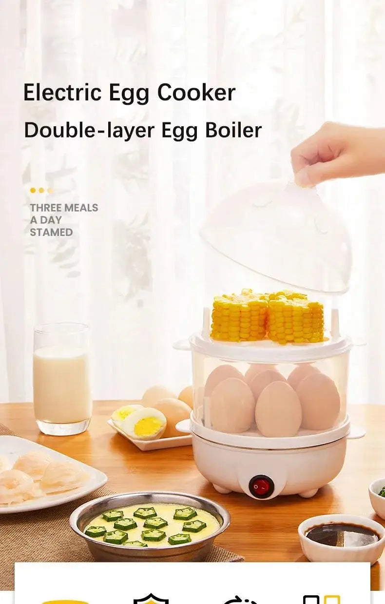110V/220V Multifunctional Electric Egg Boiler Double Layers Egg Cooker Mini Steamer Poacher Kitchen Cooking Breakfast Machine.