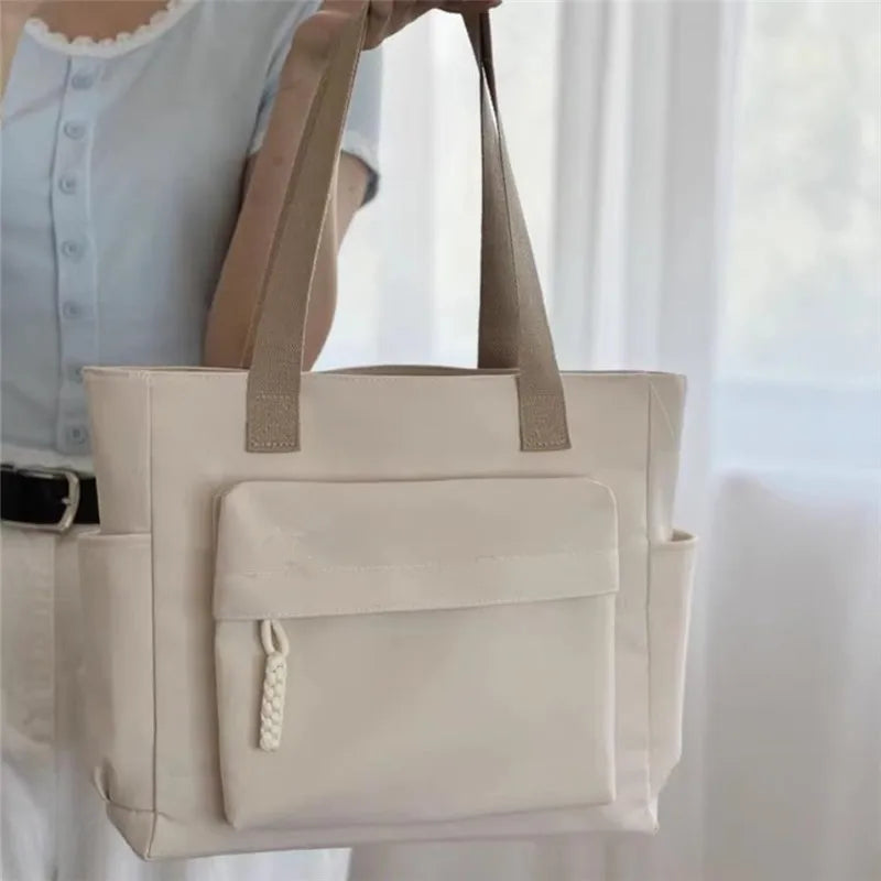 Nylon Tote Bag with Multiple Pocket Lightweight Foldable Design for Office Commute Shopping Fitness Storage Handbag Shoulder Bag.