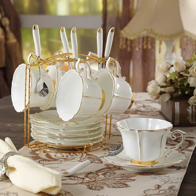 Bone China Coffee Set Europe Porcelain Tea Set Simple Ceramic Pot Creamer Sugar Bowl Teatime Teapot Coffee Cup Mug Coffeeware.