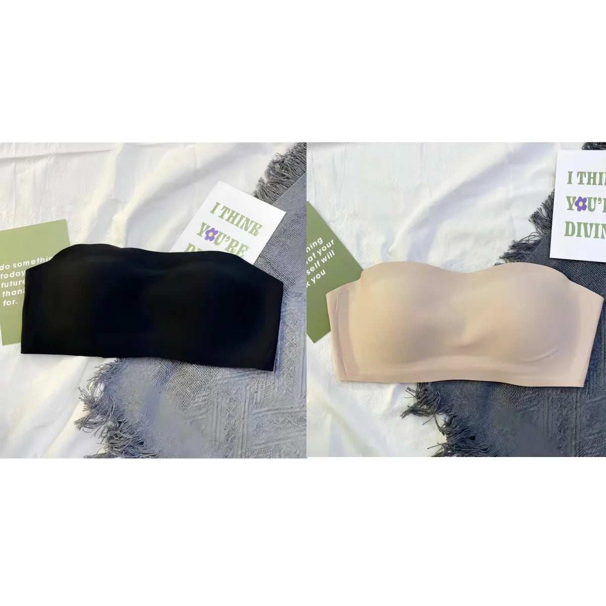 2Pcs/Set Strapless Bras For Women Push Up Bra Non-wire Bra Glossy Brassiere Seamless Underwear 1/2 Cup Padded Sexy Lingerie.