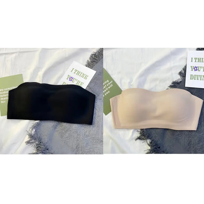 2Pcs/Set Strapless Bras For Women Push Up Bra Non-wire Bra Glossy Brassiere Seamless Underwear 1/2 Cup Padded Sexy Lingerie.