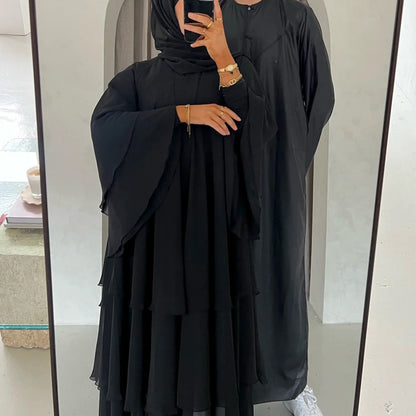Eid Muslim Abaya for Women Chiffon 3 Layers Cake Party Cardigan Robe Jalabiya Dresses Ramadan Morocco Abayas Kaftan Vestidos