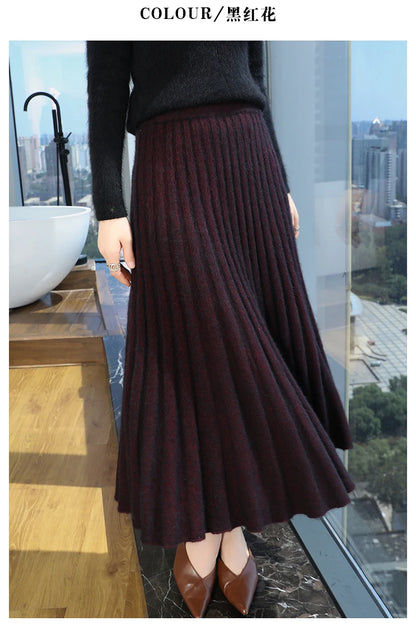 Autumn And Winter Fashion Mink Cashmere Mid Length High Waist Skirt For Women, Knitted Umbrella Skirt, Fashionable Pleated Skirt