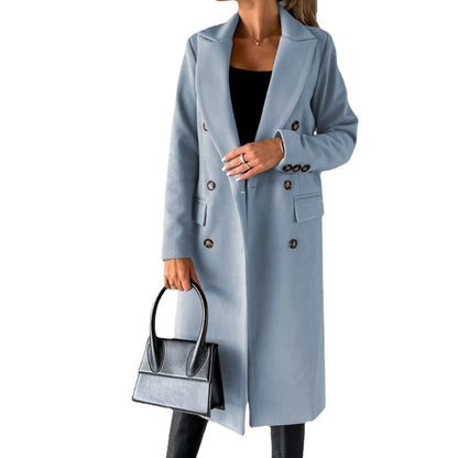 Damen-Mantel aus Wollmischung, langärmelig, zweireihig, Jacken, Mantel mit Tasche, warmer Winter-Trenchcoat, Oberbekleidung.