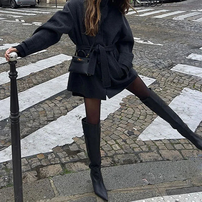 Winter warme Schnürung Damen mantel einfarbig Vintage Einreiher Mantel Mode Herbst Damen jacken neue Retro-Oberbekleidung.