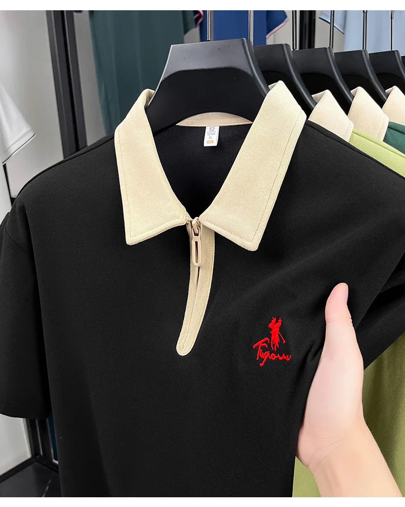 Luxury brand short sleeve polo shirt men's fashion Pony embroidered summer trendy breathable casual color blocked lapel T-shirt