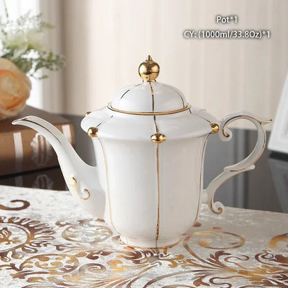 Gold Pearl Bone China Coffee Set British Porcelain Tea Luxury Ceramic Pot Creamer Sugar Bowl Teatime Teapot Cup Mug