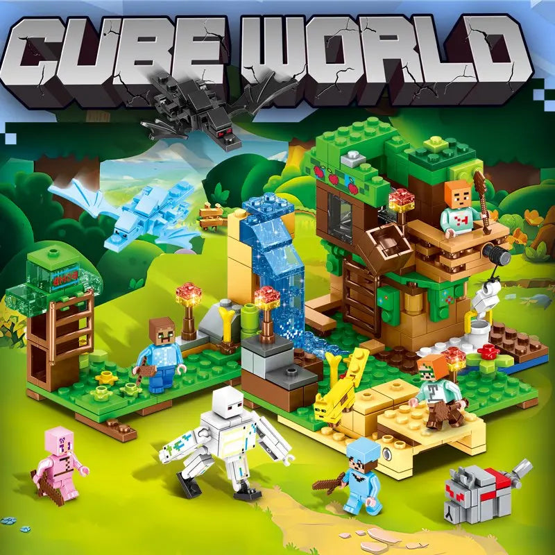 Children's Puzzle Building Block Toys, Village Slides, Caves, Mines, Horse Cities, Cats, Leopards, Jungles, Educational Toy For.