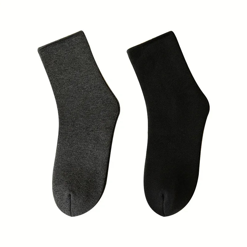2 Pairs Men Winter Socks Warm Thicken Thermal Snow Boots Solid Color Floor Socks Soft Outdoor Anti-Cold Cashmere Socks.