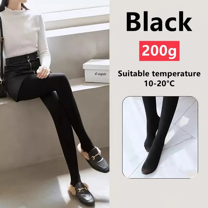 Winter Thermal Pantyhose Women Thicken Stockings Fake Translucent Pantyhose Fleece Lined Tights High Waist Elastic Wool Socks