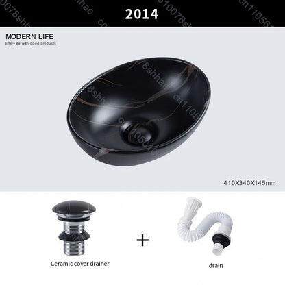 Luxuriöses Vintage-Keramikgefäßwaschbecken für Badezimmer, Waschtisch, Kunstbecken über der Theke, Waschbecken mit Abflusszubehör, Arbeitsplatte