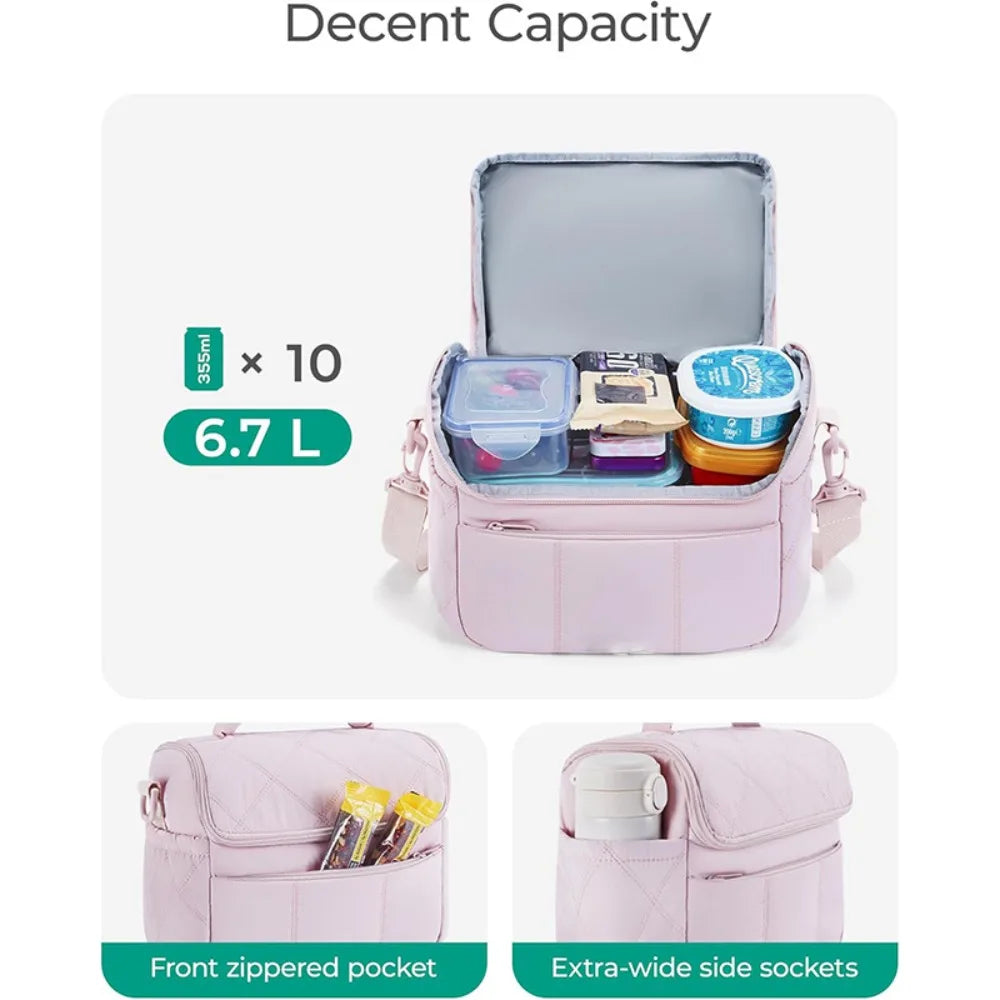 2025 New High Quality Double Deck Cooler Lunch Bag Leakproof Insulated Lunch Box Reusable Durable Puffer Tote for Work School.