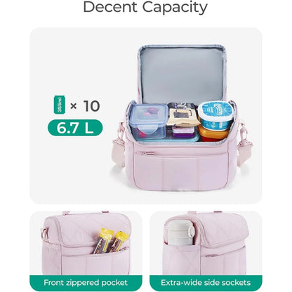 2025 New High Quality Double Deck Cooler Lunch Bag Leakproof Insulated Lunch Box Reusable Durable Puffer Tote for Work School.