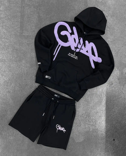 Sports and leisure hoodie two-piece set for men's y2k Harajuku Gothic bodybuilding outdoor couple design sports loose suit.