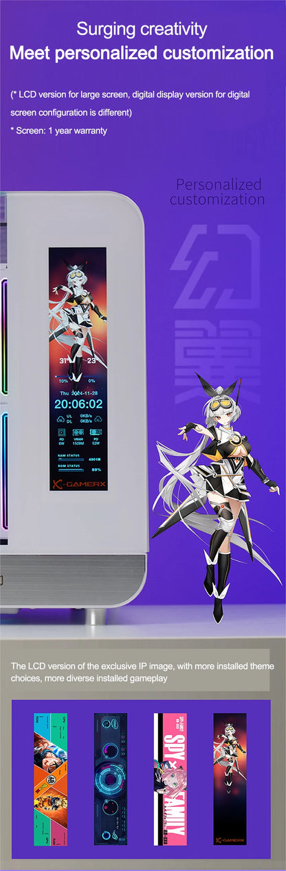 X-GAMERX HUANYI WING MATX Seaview room Case Vertical Desktop Computer 360 Water-cooled Chassis TYPE-C Interface With Screen.