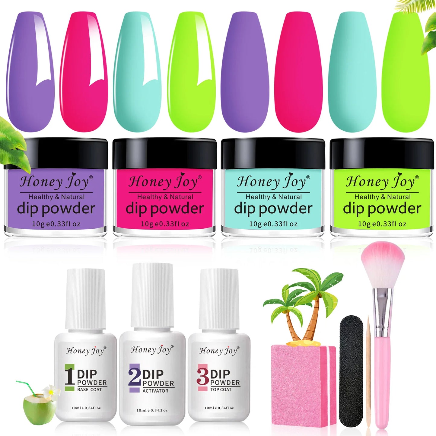 Dip Nails Powder Kit Acrylic Dipping Powder Set with Base Top Coat Activator for French Nail Art Manicure Salon DIY Gift No UV.