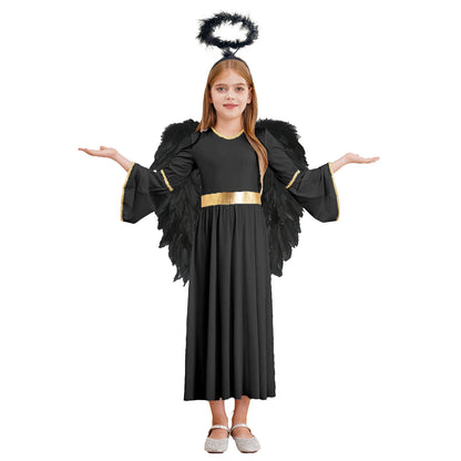 Kinder Mädchen Engel Kostüm Weiß Griechischer Gott Robe Halloween Cosplay Kleid Rollenspiel Karneval Performance Kleid mit Flügeln Dress Up