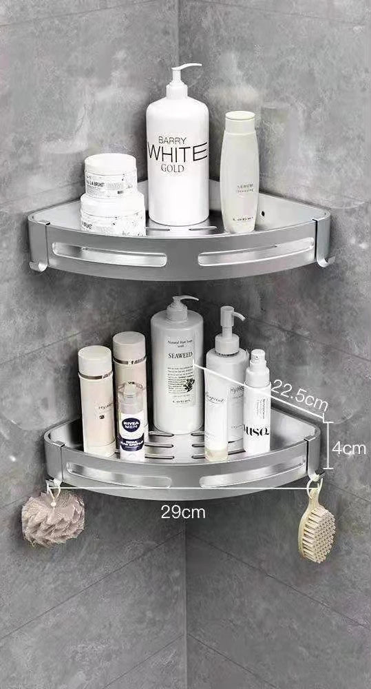 Badezimmer Regal Organizer Dusche Lagerregal Schwarz Eckregale Wandmontage Aluminium Toilette Shampoo Halter Kein Bohrer