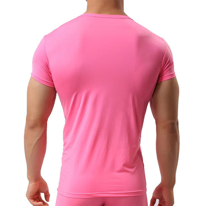 Ice Silk T Shirt for Men Summer Breathable Short Sleeve Tops Men's Quick Dry T-shirt Trainer Slim Tops.