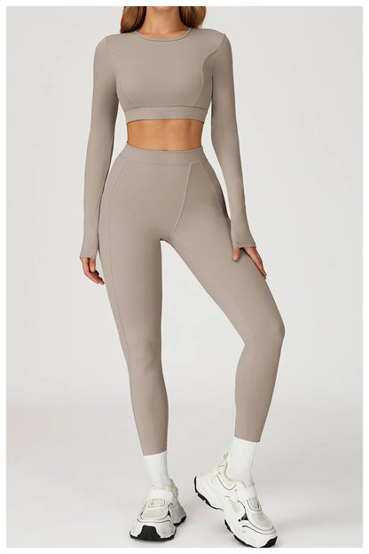 Customized LOGO women's new nude yoga suit tight shock-proof sports running outdoor fitness yoga suit two-piece set.