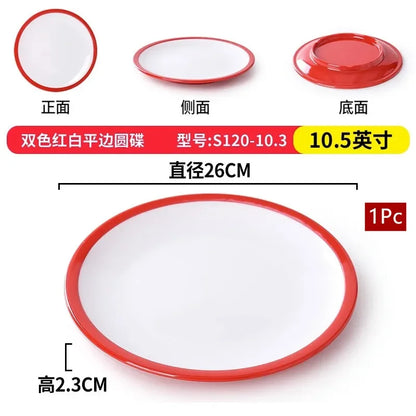 1Pc Commercial Melamine Tableware Household Plastic Dinner Plates Round Barbecue Salad Dishes Plate Kitchen Accessories