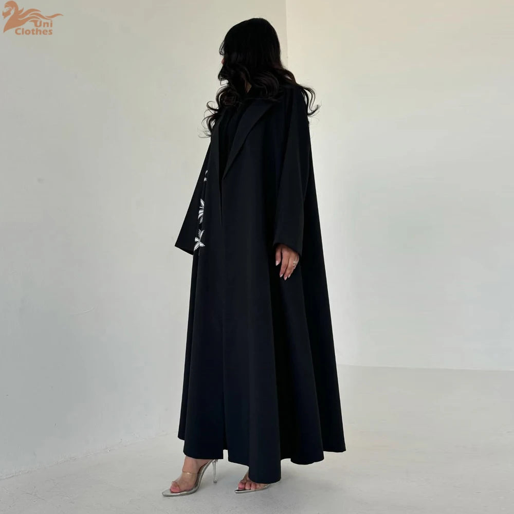 Ramadan Eid Black Open Muslim Dress Kimono Abaya Damen Dubai Luxury Islam Women Clothing Kebaya Kaftan Robe Femme Musulman Gown.
