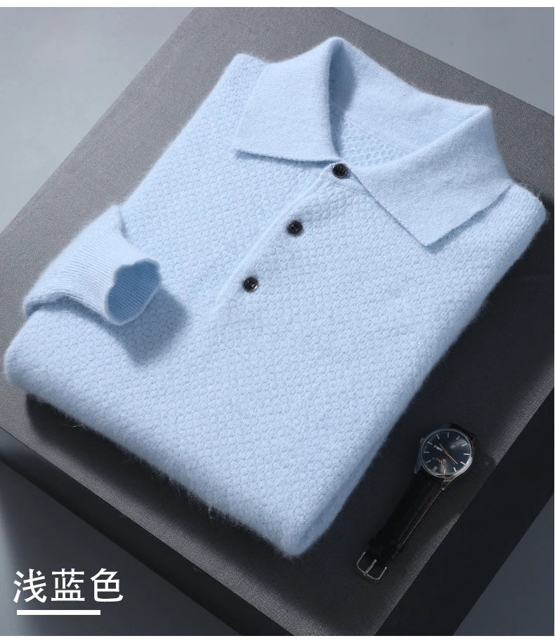 Men's 100% Mink Cashmere Large Size Sweaters Autumn Winter Solid POLO-neck Casual Knit Pullovers Men Long Sleeve Warm Jumper to.