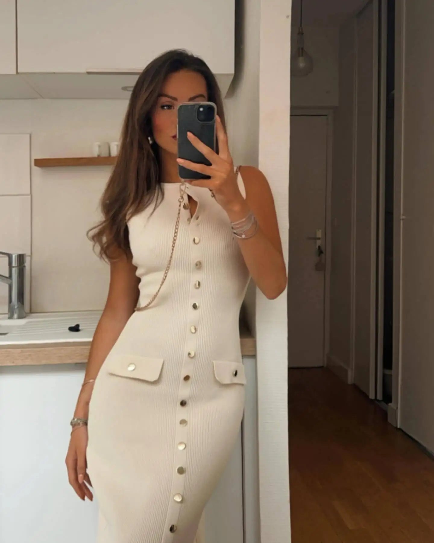 Tossy Strick-Maxikleid mit gerippter Strickjacke, weiblich, hohe Taille, schlanke Tasche, ärmellos, elegantes Partykleid, Damen-Strickwaren, langes Kleid