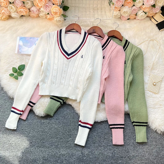 YuooMuoo Chic Fashion Knitted Tops 2025 Autumn Winter Y2K Embroidery Long Sleeve Lady Pullover Sweaters Streetwear Female Shirts.